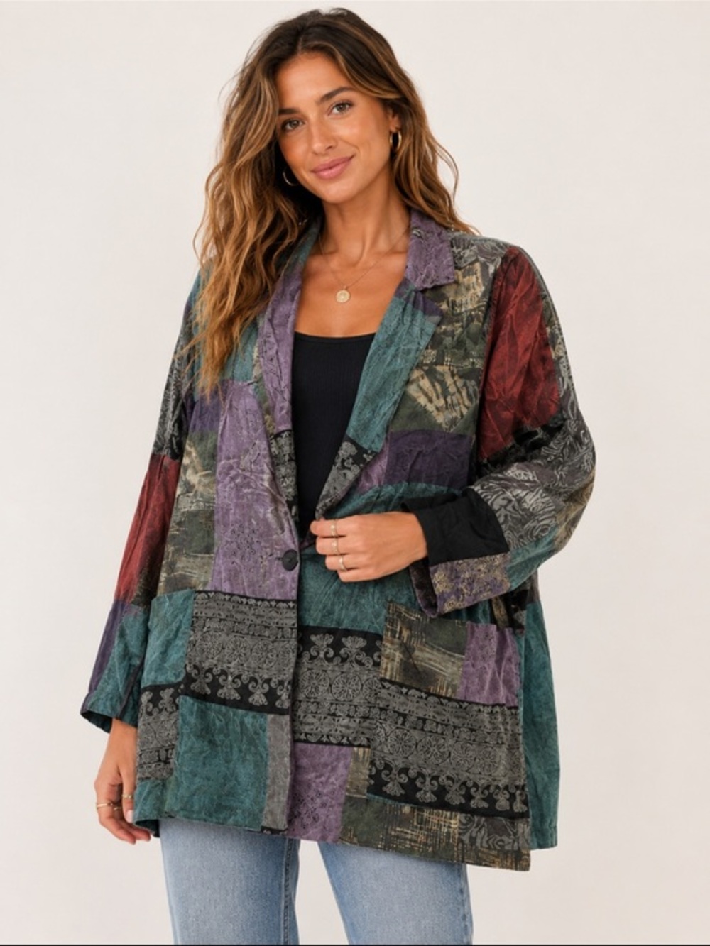 Vintage Kensington Square Patchwork Blazer Jacket XL/XXL Artsy Boho